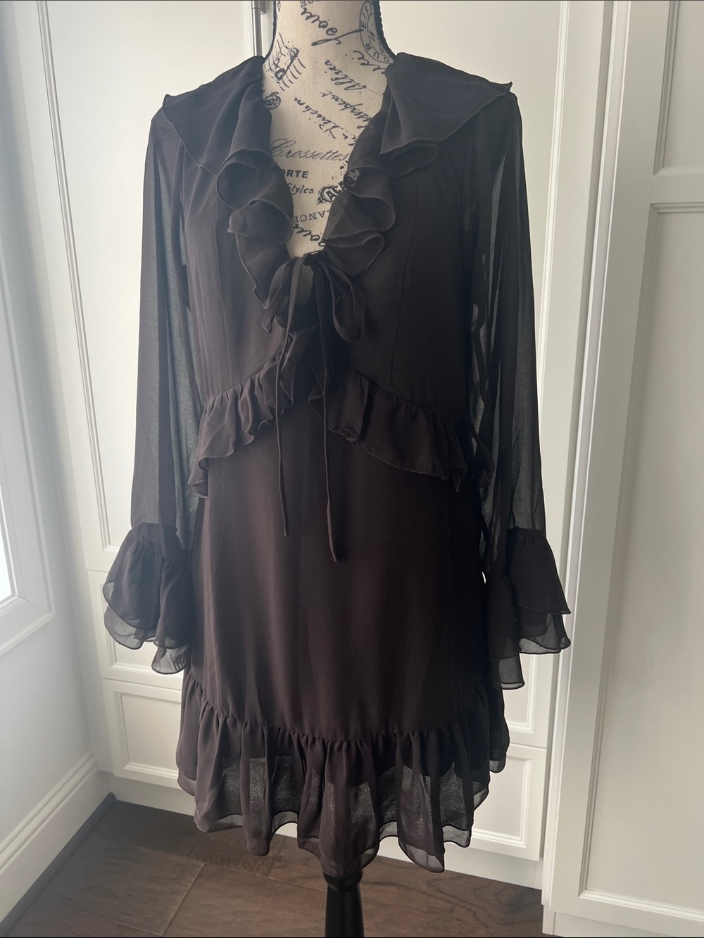 Aqua Women's Espresso Ruffle Tie-Front Dress